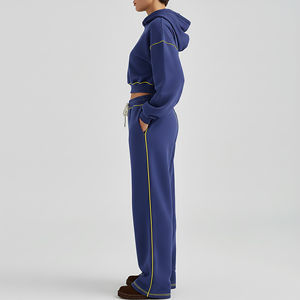 Sudadera con Capucha de Alta Calidad, 100% Algodón, Forro Polar, Invierno, Bordada, a la Moda, con Costuras en Contraste, Transpirable, para Gimnasio - Product Image 3