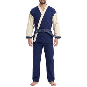 Traje de Karate Bicolor Azul Marino y Crema, Chaqueta con Bloques de Color, Pantalones a Juego, Uniformes de Karate Tradicionales Transpirables - Product Image 1