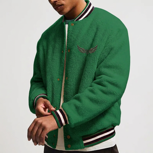 <b>Men's</b> <b>White</b> Fleece Varsity <b>Jacket</b> Embroidered Front Mandarin Collar Casual Winter Baseball Quick Dry Eco-Friendly Breathable - Product Image 6