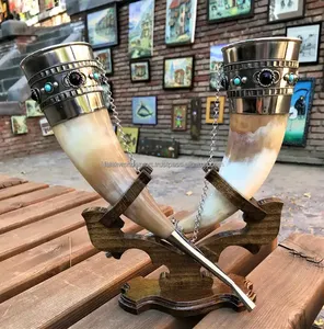 Top indien qualité naturel fabricant Animal Design Antique sculpté buffle Viking corne à boire Falak exportation mondiale - Product Image 6