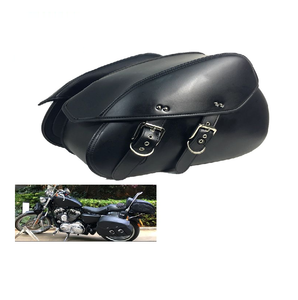 Sacoche latérale de moto en cuir PU noir avec fermeture à boucle pour Harley Cruiser Sportster - Product Image 1