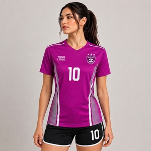 Maillot de football personnalisé pour femme, manches courtes, col rond, séchage rapide, polyester, taille adulte - Product Image 1