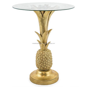 Table d'angle en laiton et pin avec dessus en verre, meuble décoratif de maison pour le salon, offre spéciale - Product Image 1
