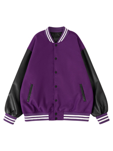 เสื้อแจ็คเก็ตวาร์ซิตี้สีแดงเลือดหมู-เหลืองสำหรับผู้ชาย สไตล์เบสบอล เสื้อคลุมลำลอง ติดกระดุมด้านหน้า คอเสื้อแบบริบบิ้น ดีไซน์ตัดต่อสี - Product Image 6