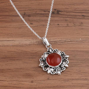 Pendentif en onyx rouge naturel en gros, argent sterling 925 plaqué platine, style vintage, charmes en pierre rouge, bijoux sertis - Product Image 1