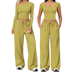 Ensemble de yoga côtelé sans couture personnalisé pour femme, tenue de fitness deux pièces, leggings taille haute, soutien-gorge de sport, vêtements de gym, tenue de sport, OEM - Product Image 1