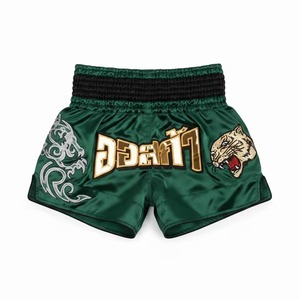 Shorts de Muay Thai pour hommes, rouge, bleu, or, brodés, en satin, taille mi-haute élastique, écologiques, séchage rapide, imprimés par transfert thermique, sportifs - Product Image 1