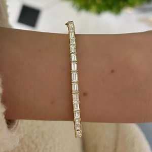 Diamond Bangle <b>Bracelets</b> 4Ctw East West Emerald Lab Grown 14k 18k <b>Solid</b> Gold Oval Hinged Cuff Luxury Classic Style Everyday Wear - Product Image 2