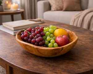 Cuencos de servir de madera natural con forma irregular, base con pie y borde curvo ovalado, vajilla rústica para ensalada, fruta, aperitivos, nueces y arroz - Product Image 4