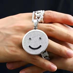 Colgante de Cara Triste con Incrustaciones de Moissanita, Bañado en Rodio, Amuleto de Estilo Hip-Hop - Product Image 5