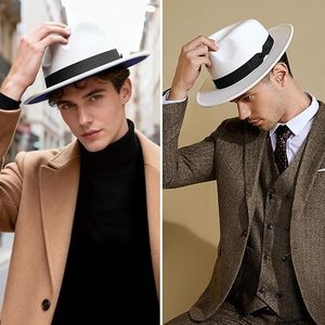 Black Wool Felt Fedora <b>Hat</b> Ribbon <b>Band</b> Adjustable Wide Brim Unisex Classic Style for Party Outdoor Travel - Product Image 6