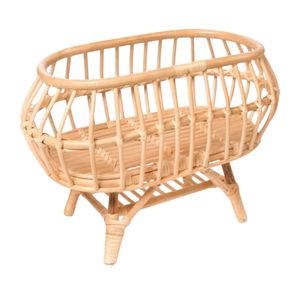 Berceau en rotin tressé artisanal pour poupée, lit de poupée en rotin robuste avec support stable pour jeu de rôle des enfants - Product Image 1