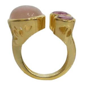 Gemvanity SR1469 Gold Plated Christian Luxury Classic Channel Setting Brilliant Cut White <b>Rainbow</b> Moonstone Pink Tourmaline Ring - Product Image 4