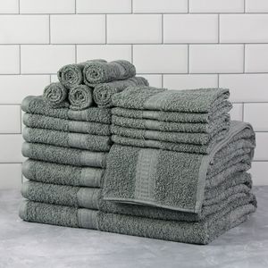 Ensemble de 18 serviettes de bain 100% coton, super douces et très absorbantes, avec 4 serviettes de bain, 4 serviettes pour les mains et 10 débarbouillettes, couleur unie basique - Product Image 3