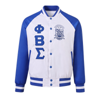 Blouson Bomber Homme Phi Beta Sigma Blanc Bleu Royal, Lettres Brodéées, Boutons Pression, Manches Longues, Côtelé