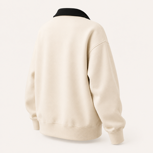 เสื้อสเวตเชิ้ตสีเบจ คอปกพับได้ สำหรับผู้หญิง สไตล์ลำลอง แขนยาว พิมพ์ลายตัวอักษร ดีไซน์สำหรับฤดูใบไม้ร่วง ผ้าถัก 100% คอตตอน ระบายอากาศได้ดี - Product Image 3