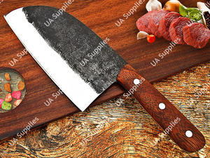 Cuchillo de Chef Serbio Forjado a Mano de Espiga Completa para Trabajo Pesado con Mango Ergonómico de Madera de Palisandro y Funda de Cuero, Compatible con OEM/ODM, Venta al por Mayor - Product Image 3