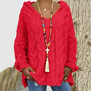 Jocoo Jolee Femme Automne Twist Tricoté Pulls Casual Solide Sweat À Capuche en Rouge Europe Style Streetwear-XL - Product Image 1