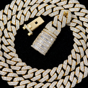 Cadena Cubana de Oro Sólido 9K con Diamantes Naturales de Corte Brillante, Engaste de Puntas, 3 Hileras de Piedras, VVS, Estilo Miami, Unisex, Precio Mayorista - Product Image 3