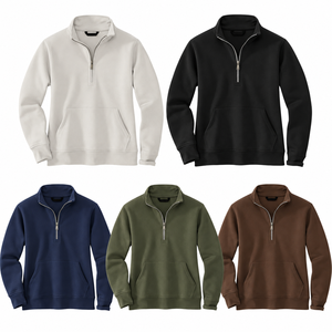 Light <b>Grey</b> Heather Quarter Zip <b>Sweatshirt</b> Classic Fleece Pullover Front Pocket Custom Streetwear Athletic Top Neutral Color - Product Image 6