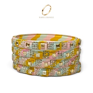 Wholesale Deluxe Multicolour Stones Kashmiri Glass Bangles Trendy Gold Plated <b>Crystal</b> Design for Festive Wedding Wear Bangle - Product Image 3