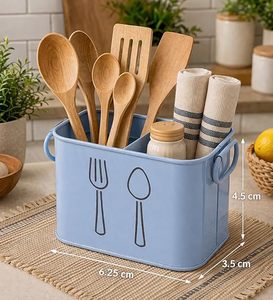 Portacubiertos de hierro azul mate con diseño de tenedor y cuchara, hecho a mano en India - Product Image 2