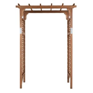 Arche de jardin en bois brun foncé à toit plat, magnifique et pratique, 152*60*215cm, avec treillis et portails - Product Image 1