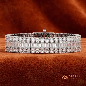 Pulsera de tenis de moissanita de tres filas en tono plateado para mujer, pulsera de cadena fina, joyería de moda, regalo elegante para aniversario nupcial - Product Image 4