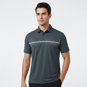 Polo en tricot à manches courtes gris foncé pour homme avec motif à pois et rayures blanches, style golf, séchage rapide - Product Image 3