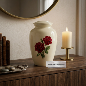 Top Selling Metal Cremation Urn Rose Print Durable Elegant Funeral Memorial <b>Jars</b> For Human Ashes Bulk Wholesale Decorative Urns - Product Image 3