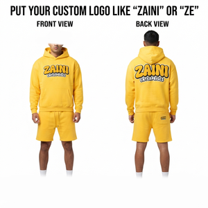 Conjunto de Sudadera con Capucha y Pantalones Cortos para Hombre, Felpa de Algodón Premium de 340 GSM, Transpirable, Invierno, Amarillo, Logotipo con Impresión Digital Personalizada, Ropa Casual Urbana - Product Image 1