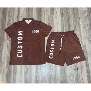 Ensembles d'été 2 pièces pour hommes, décontractés et respirants, style streetwear, avec short et t-shirt à manches courtes boutonné, survêtement universitaire - Product Image 4