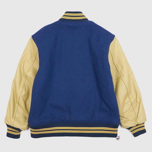 Wholesale Cheap Price <b>Mens</b> Blue Varsity <b>Jacket</b> With Tan PU Sleeves And Arrow Pockets Preppy Style <b>Baseball</b> Varsity <b>Jackets</b> OEM - Product Image 2