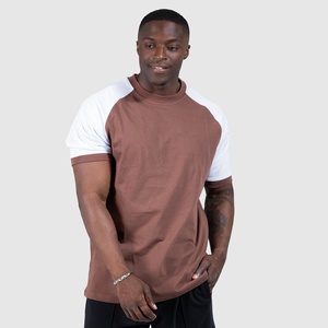 Camiseta de Manga Raglán para Hombre de Alta Calidad, Cuello Redondo, Bloques de Color, Ribete en Contraste, Corte Regular, 100% Algodón Jersey, Estilo Casual Sólido - Product Image 1