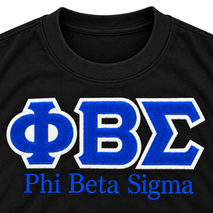 T-shirt à manches courtes noir pour homme Phi Beta Sigma, broderie lettres grecques bleu roi, col rond, en coton, décontracté, été, fraternité - Product Image 5