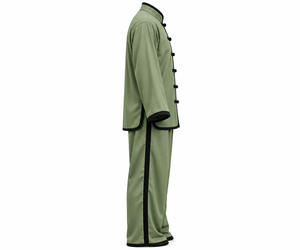 Uniforme de Kung Fu vert sauge traditionnel OEM, logo personnalisé, boutons à nœud grenouille, passepoil contrastant, fabrication sur mesure, fabricant en gros - Product Image 4
