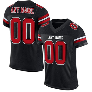 Camiseta de Fútbol Americano Personalizada para Hombre, Negra y Roja, Cuello en V, Manga Corta, Transpirable, de Malla de Poliéster, Uniforme con Cualquier Nombre y Número - Product Image 1