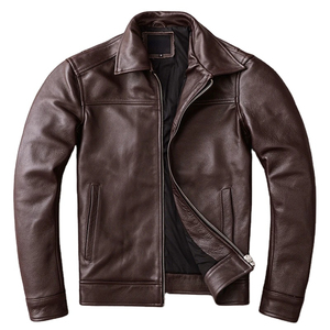 Men Genuine Cowhide Leather <b>Jacket</b> Slim Fit Casual Spring Autumn Motorcycle <b>Biker</b> <b>Jacket</b> - Product Image 1