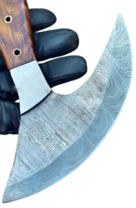 Handmade Damascus Steel Ulu Knife Custom Chopping Knife With Wooden Handle Pizza Slicer & Leather <b>Craft</b> Skiving Knife - Product Image 3