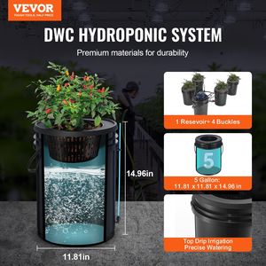 Sistema Hidropónico RDWC de Cultivo en Agua Profunda Recirculante con 4 Cubetas de 5 Galones de Capacidad, Equipo de Riego e Hidroponía - Product Image 2