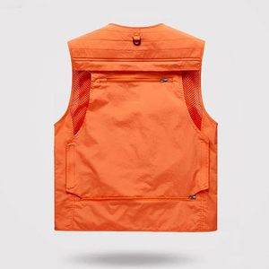Gilet de pêche multi-poches orange pour homme, gilet utilitaire d'extérieur, fermeture éclair, séchage rapide, style tactique, taille adulte - Product Image 3