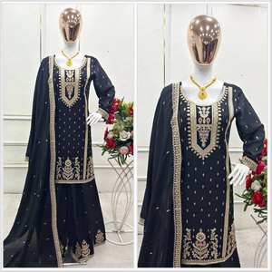 Robe de mariée pakistanaise très demandée, Salwar Dupatta blanc et noir en rayonne à séchage rapide, Salwar Kameez pour les fêtes et les festivals - Product Image 3