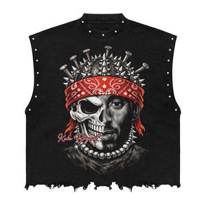 T-shirt homme en coton doux de haute qualité, sans manches, imprimé personnalisé noir, style streetwear, 100% coton, coupe ample. - Product Image 6