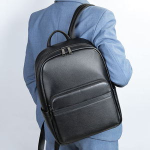Genuine Leather <b>Laptop</b> <b>Backpack</b> Men Business Style Water Resistant Softback Zipper Closure Shoulder Straps 20-39L Capacity - Product Image 1