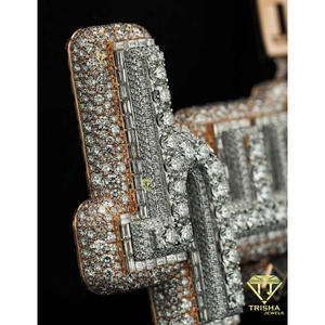 Pendentif de luxe en calligraphie arabe, Moissanite, Argent sterling 925, Plaqué or rose et rhodium, Certifié GIA, Style Hip Hop Bling Statement - Product Image 3