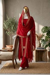 Designer Embroidery And Sequence Work Top With Faux Georgette <b>Shrug</b> And Bottom And Dupatta Fully Stitched Ready To Wear Set - Product Image 4
