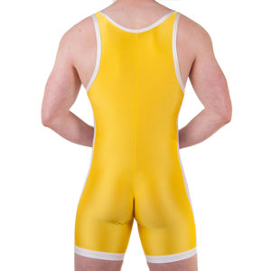 Combinaison de lutte unisexe jaune respirante, ajustée, extensible, avec logo sur le devant, vêtements d'arts martiaux, combinaison de compétition une pièce - Product Image 2