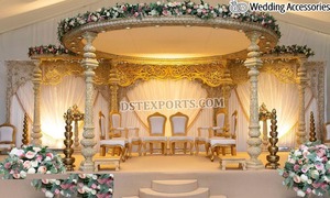 Magnifique décor de mandap moderne et léger pour mariages en intérieur, en fibre de verre, avec dessus floral circulaire, mandap de mariage personnalisé sculpté - Product Image 3