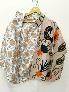Chaqueta étnica blanca bordada Suzani con diseño floral y de pájaros, manga larga, cuello alto, ropa de abrigo de invierno para mujer - Product Image 3