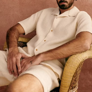 2026 Wholesale Custom logo High Quality <b>Waffle</b> Polo <b>Shirt</b> and Shorts Casual Summer Set for Men - Product Image 2